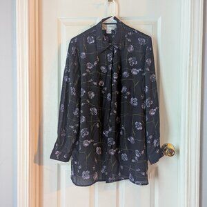 NYGard Collection oversized Navy and purple floral button down shirt - size 10